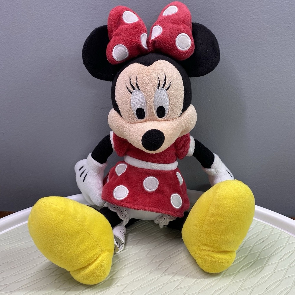 Disney Parks Minnie Mouse 13" Plush Stuffed Toy Polka Dots Red